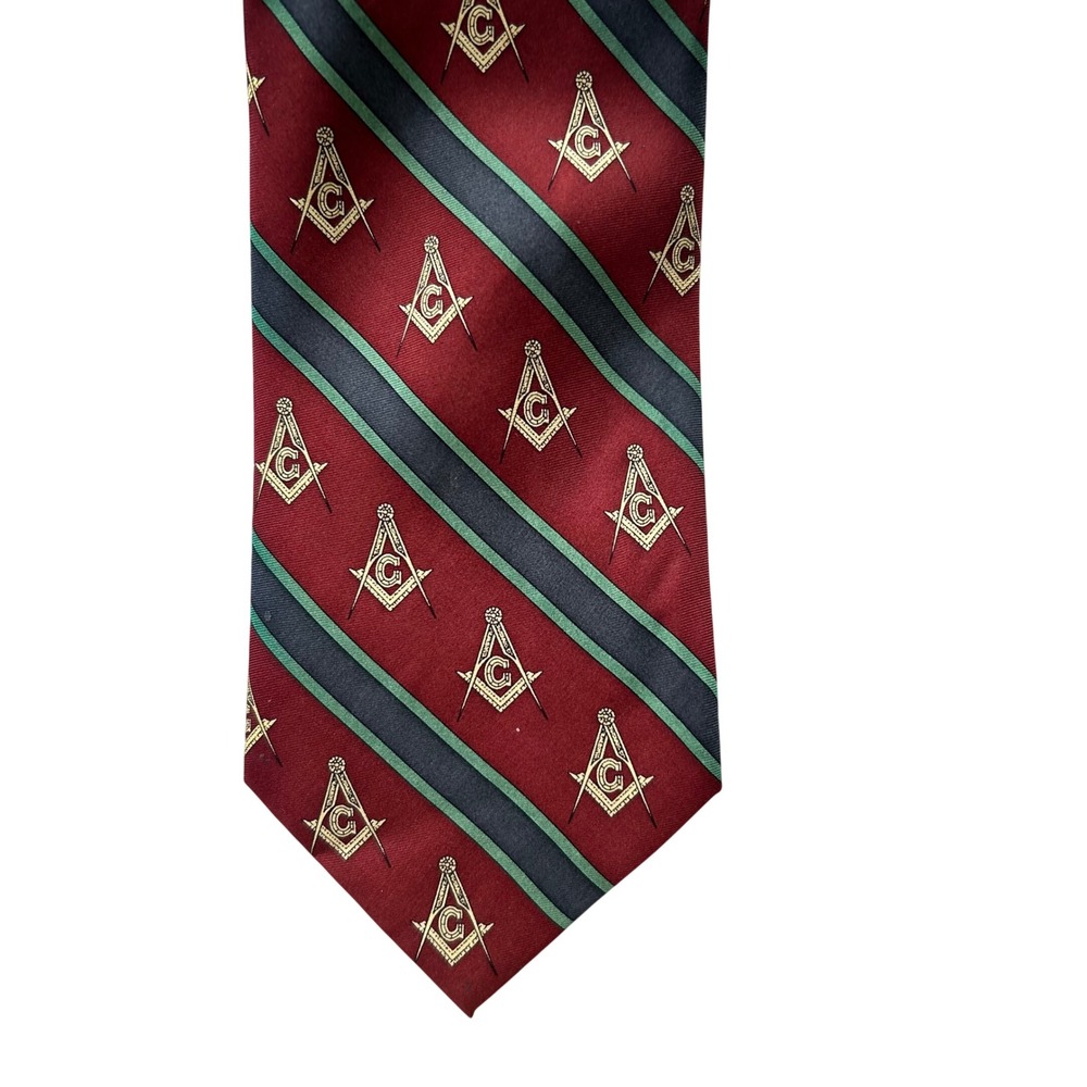 Grand Lodge Pennsylvania Masonic Silk Tie Mens Burgundy Striped Square Vintage - Picture 7 of 8